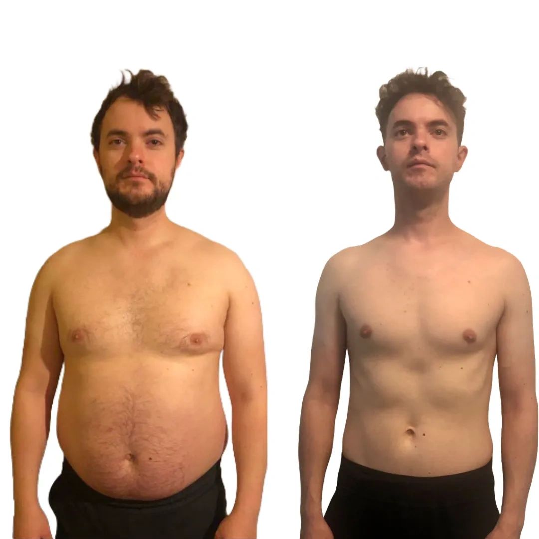 Male fat loss transformation showing belly reduction after Andres Fitness personal training