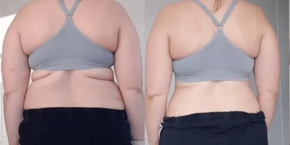 Elaine’s before and after photographs showing her training progress